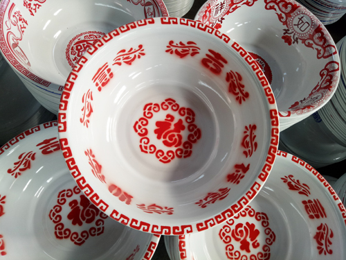 噴花30CM盆P-紅吉祥如意